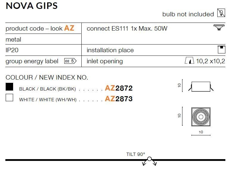 Sisseehitatud valgusti Azzardo Nova Gips Black hind ja info | Süvistatavad LED valgustid | hansapost.ee