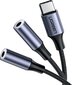 Kaabel Ugreen USB Typ C - 2x 3,5 mm mini jack splitter, 20 cm, hall (30732) цена и информация | Mobiiltelefonide kaablid | hansapost.ee