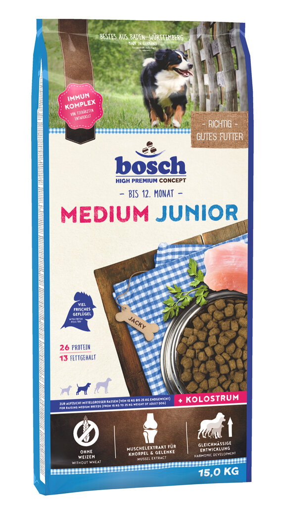 Bosch Petfood Medium Junior 15 kg цена и информация | Koerte kuivtoit ja krõbinad | hansapost.ee