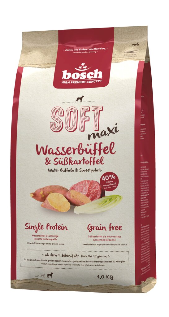 Koeratoit Bosch Pet Food Plus SOFT MAXI Water Buffalo & Sweetpotato 1kg цена и информация | Koerte kuivtoit ja krõbinad | hansapost.ee