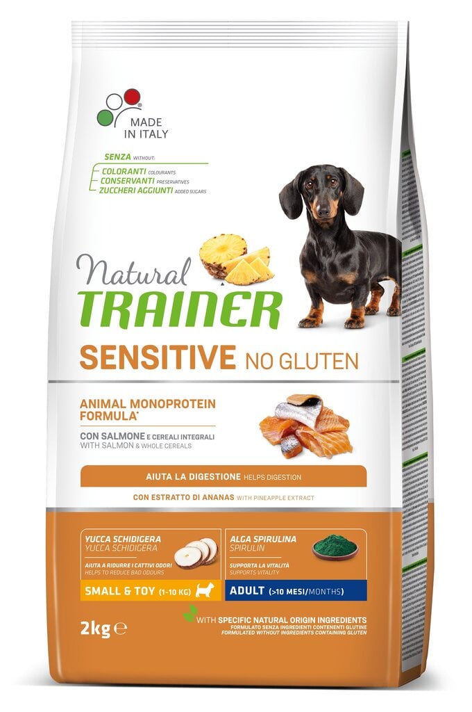 Kuivtoit koertele lõhega Natural Trainer Sensitive No Gluten väikestele ja eriti väikestele koeratõugudele, 2 kg hind ja info | Koerte kuivtoit ja krõbinad | hansapost.ee