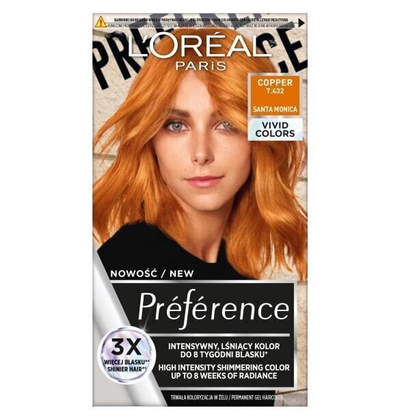 Kauapüsiv juuksevärv L'Oréal Paris Preference Vivid Colors, 7.432 Copper price and information | Juuksevärvid | hansapost.ee