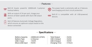 Akupank Promate Bolt-10 10000mAh цена и информация | Зарядные устройства Power bank | hansapost.ee