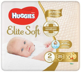 Mähkmed HUGGIES ELITE SOFT 2 (4-6 kg) NEWBORN, 25 tk. цена и информация | Подгузники | hansapost.ee