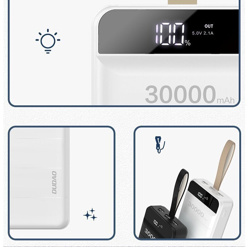 Akupank Dudao 30000 mAh 3x USB, LED lambiga, valge (K8s+ white) hind ja info | Akupangad | hansapost.ee