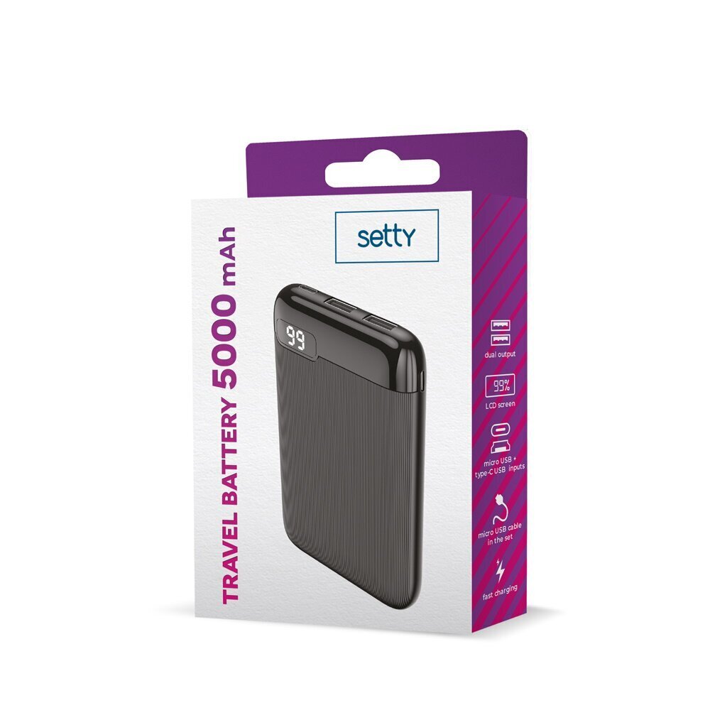 Setty power bank 5000 mAh LCD SPBL-05 black цена и информация | Akupangad | hansapost.ee