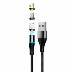 Setty USB magnetic cable 1m 2A nylon black hind ja info | Mobiiltelefonide kaablid | hansapost.ee