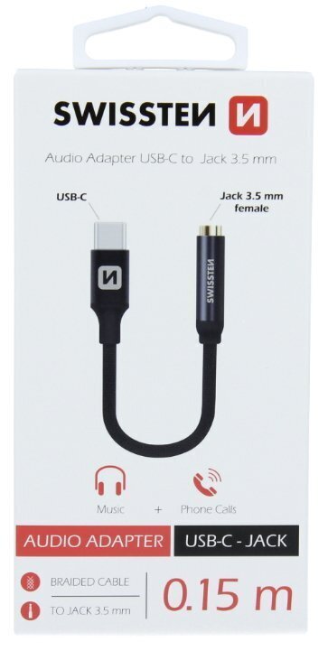 Swissten USB-C to Jack 3.5mm Audio Adapter for phones 15 cm Black hind ja info | USB adapterid ja jagajad | hansapost.ee