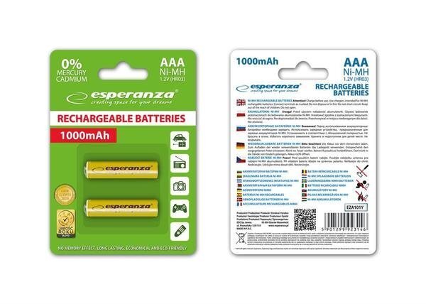 Esperanza EZA101Y Ni-MH AAA 1000MAH 2tk hind ja info | Patareid | hansapost.ee