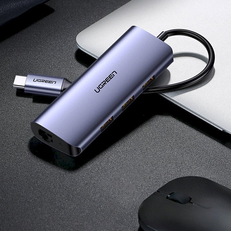 Ugreen multifunctional adapter HUB USB Type C - 3 x USB / Ethernet RJ-45 / micro USB gray (CM252) hind ja info | USB adapterid ja jagajad | hansapost.ee