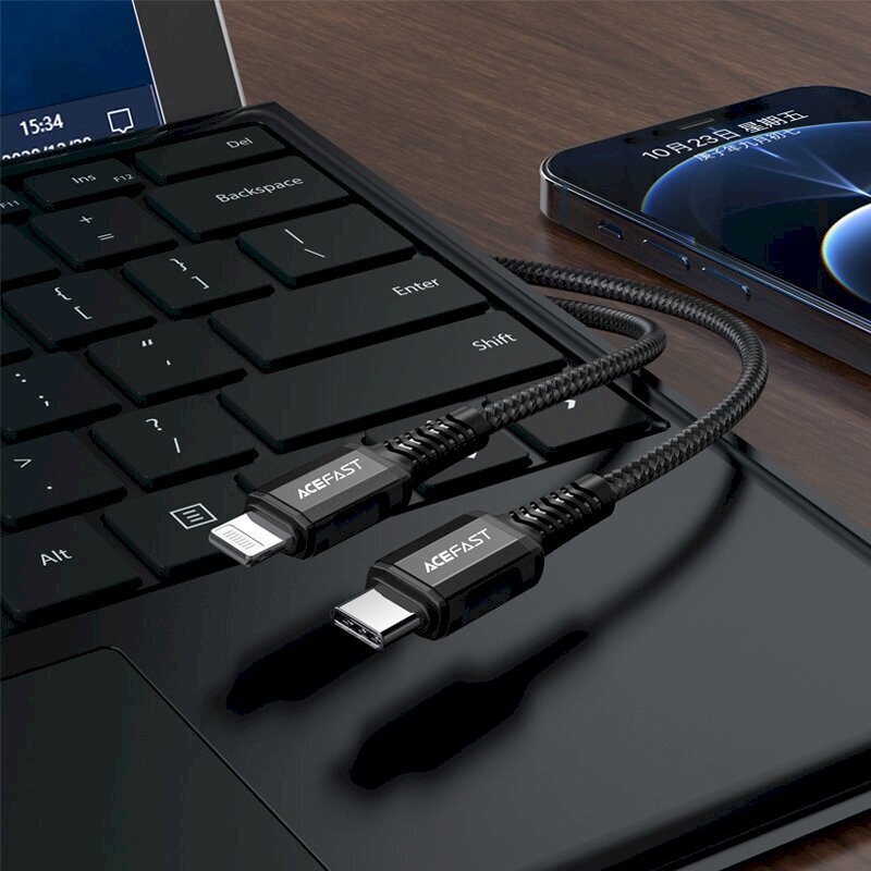 Acefast cable MFI USB Type C - Lightning 1.2m, 30W, 3A black (C1-01 black) цена и информация | Mobiiltelefonide kaablid | hansapost.ee