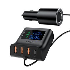 Acefast car charger 90W USB Type C / 3x USB / cigarette lighter socket, PPS, PD3.0, QC3.0, AFC, FCP charging station black (B8 black) цена и информация | Acefast Мобильные телефоны, Фото и Видео | hansapost.ee