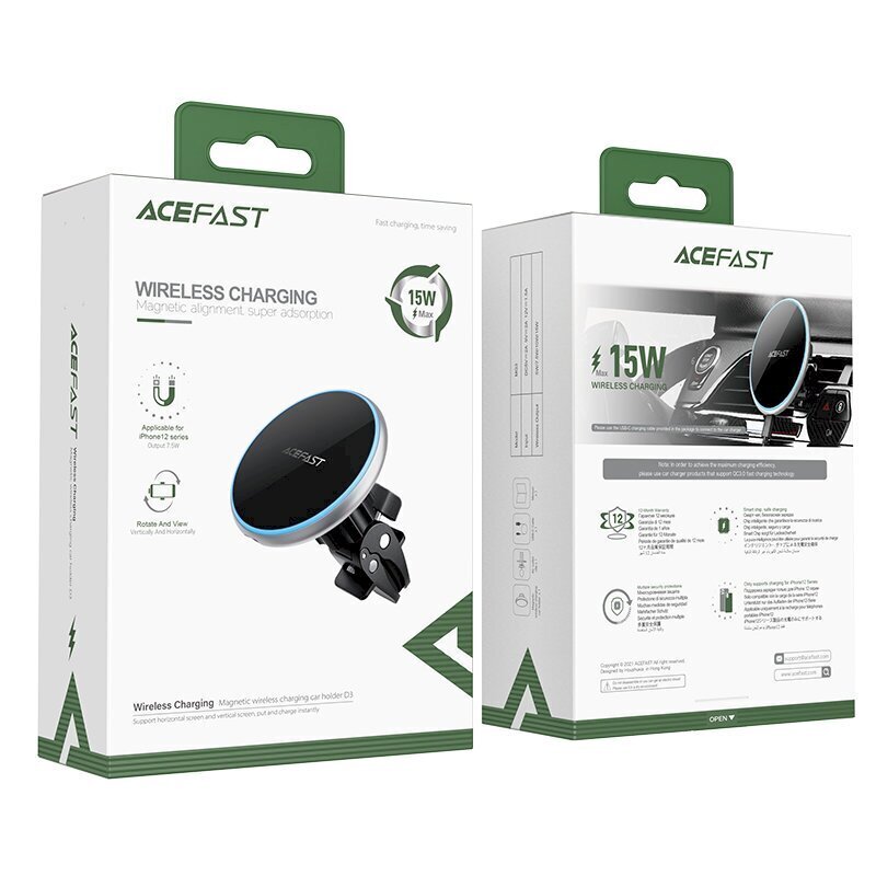 Acefast Qi Wireless Car Charger with MagSafe 15W Magnetic Phone Holder on the Ventilation Grille Black (D3 black) hind ja info | Telefonihoidjad | hansapost.ee