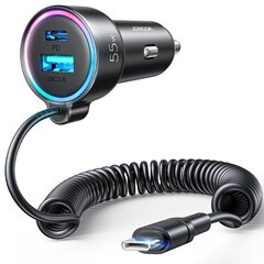 Joyroom fast car charger 3 in 1 with USB Type C cable 1.5m 55W black (JR-CL07) цена и информация | Зарядные устройства для телефонов | hansapost.ee