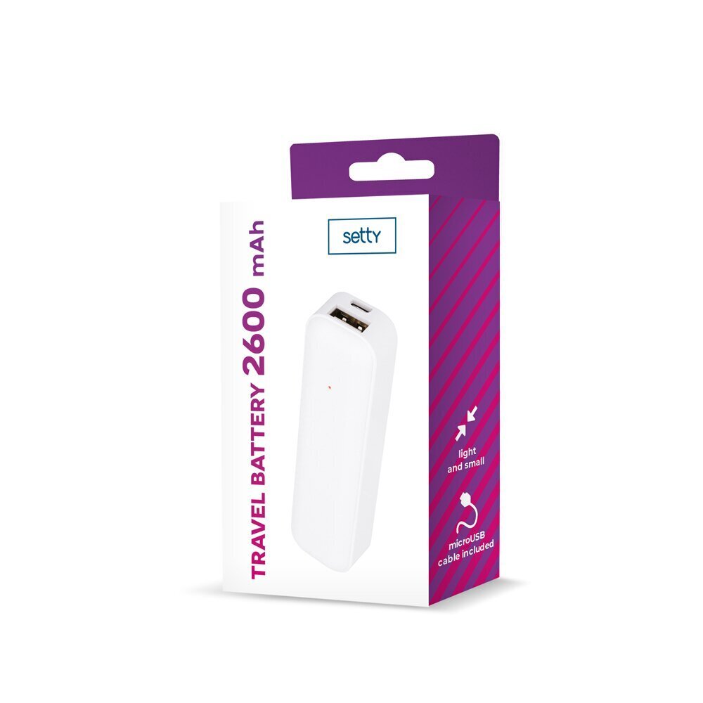 Setty power bank 2600 mAh mini white hind ja info | Akupangad | hansapost.ee