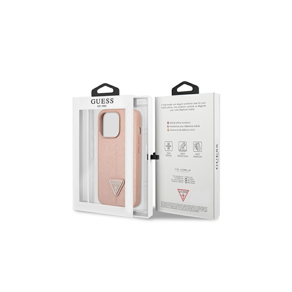 Guess case for iPhone 13 Pro Max 6,7" GUHCP13XPSATLP pink hard case Saffiano Triangle Logo цена и информация | Telefonide kaitsekaaned ja -ümbrised | hansapost.ee