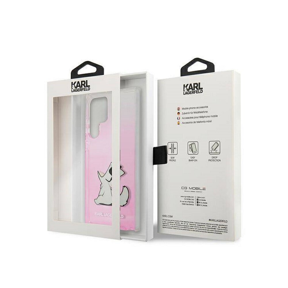 Karl Largerfeld case for Samsung Galaxy S22 Ultra KLHCS22LCFNRCPI pink hard case Choupette Eat Gradient hind ja info | Telefonide kaitsekaaned ja -ümbrised | hansapost.ee