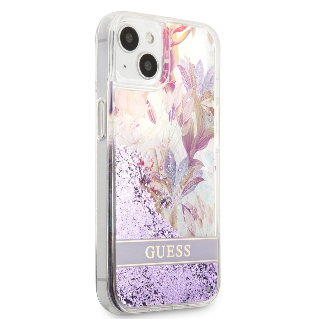 Guess Liquid Glitter Flower Case for iPhone 13 mini Purple цена и информация | Telefonide kaitsekaaned ja -ümbrised | hansapost.ee