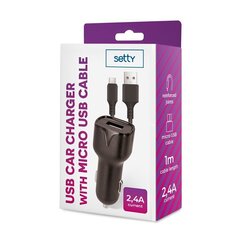 Setty car charger 1x USB 2,4A black + microUSB cable 1,0 m цена и информация | Зарядные устройства для телефонов | hansapost.ee
