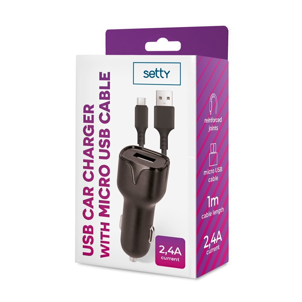 Setty car charger 1x USB 2,4A black + microUSB cable 1,0 m цена и информация | Laadijad mobiiltelefonidele | hansapost.ee