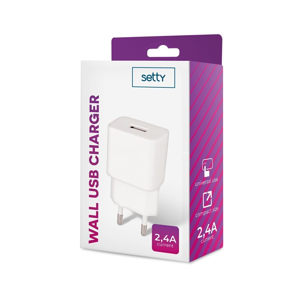 Setty charger 1x USB 2,4A white цена и информация | Laadijad mobiiltelefonidele | hansapost.ee