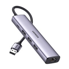 UGREEN 5in1 USB-A to 3x USB 3.0 + RJ45 + USB-C adapter (silver) hind ja info | USB adapterid ja jagajad | hansapost.ee