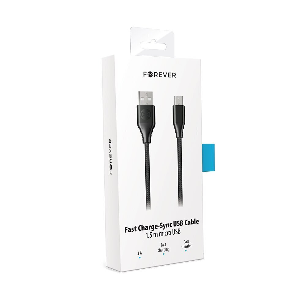 Forever Core Classic cable USB - microUSB 1,5 m 3A black hind ja info | Mobiiltelefonide kaablid | hansapost.ee