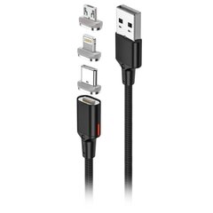 Forever Core 3in1 magnetic cable USB - Lightning + USB-C + microUSB 1,0 m black 20W hind ja info | Mobiiltelefonide kaablid | hansapost.ee