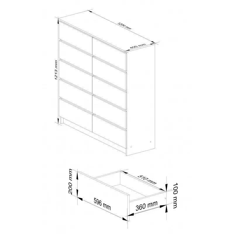 Kummut NORE K 120 cm 10S, pruun hind ja info | Kummutid | hansapost.ee