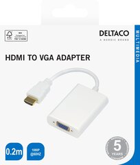 HDMI - VGA adapter Deltaco 1920x1080 60Hz, 0.2m, valge / HDMI-VGA8-K / 00100029 hind ja info | USB adapterid ja jagajad | hansapost.ee