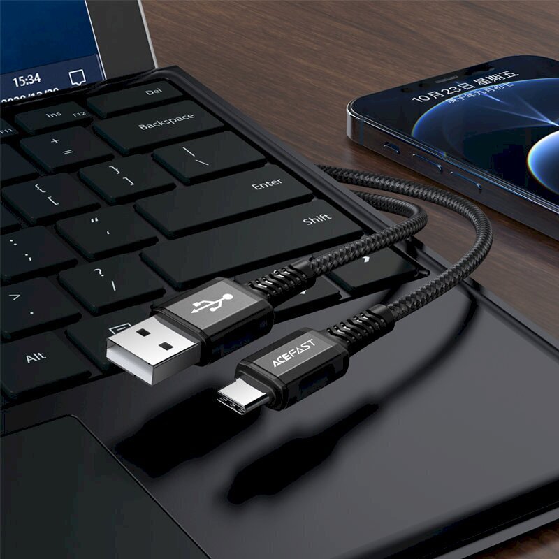 Acefast USB cable - USB Type C 1.2m, 3A black (C1-04 black) hind ja info | Mobiiltelefonide kaablid | hansapost.ee