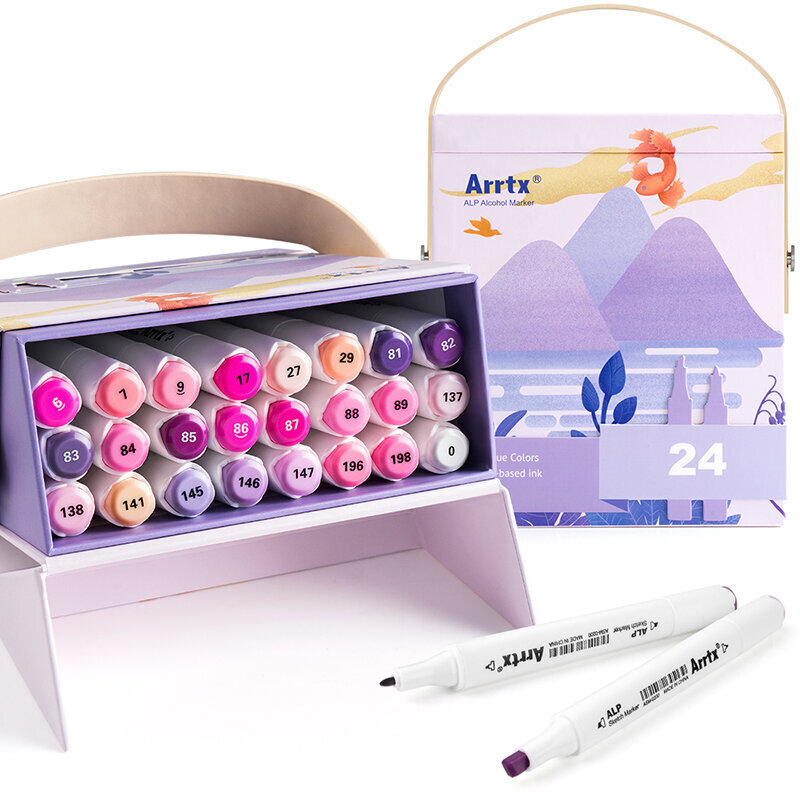 Kahepoolsed markerid-viltpliiatsid ARRTX Alp, 24 värvi, lillat tooni цена и информация | Kunstitarbed, voolimise tarvikud | hansapost.ee