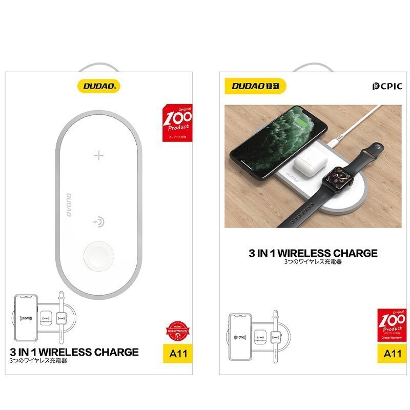 Juhtmevaba laadija Dudao 3in1 Qi Airpods / Apple Watch 38mm, valge цена и информация | Laadijad mobiiltelefonidele | hansapost.ee