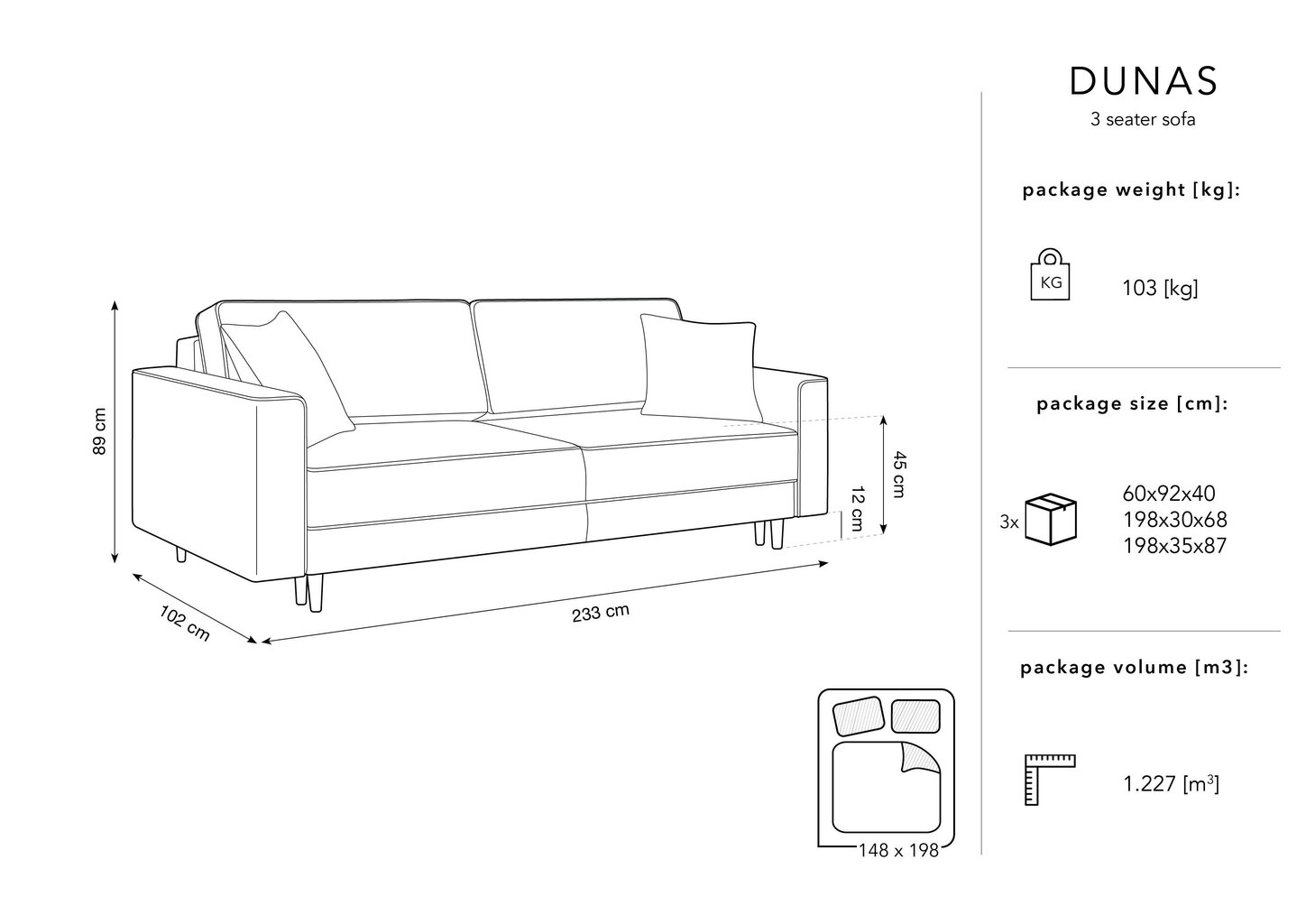 Kolmekohaline diivan Micadoni Home Dunas, hall/must hind ja info | Diivanvoodid ja diivanid | hansapost.ee