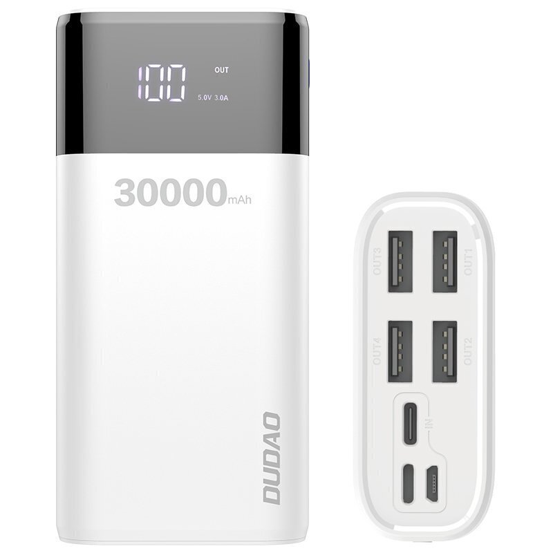 Dudao power bank 4x USB 30000mAh with LCD 4A white (K8Max white) цена и информация | Akupangad | hansapost.ee