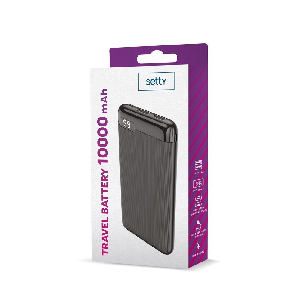 Setty power bank 10000 mAh LCD SPBL-10 black hind ja info | Akupangad | hansapost.ee