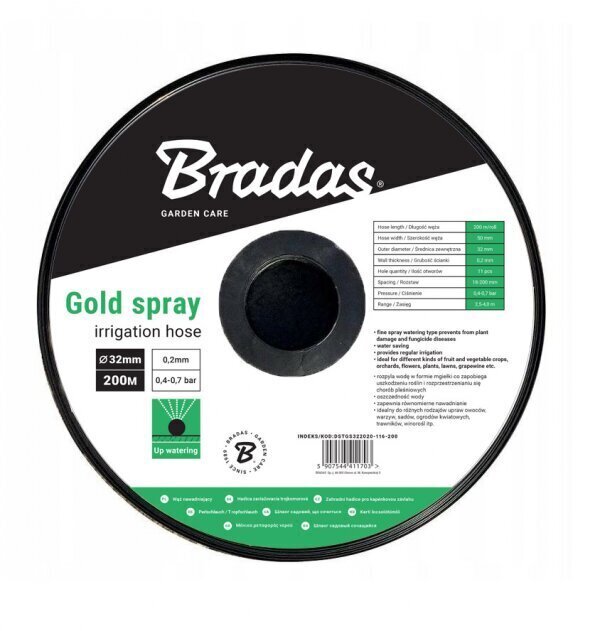 Pihustuskastmise riba Bradas GOLD SPRAY, 32mm / 116l / h / 200m цена и информация | Niisutussüsteemid, kastmisvoolikud ja kastekannud | hansapost.ee