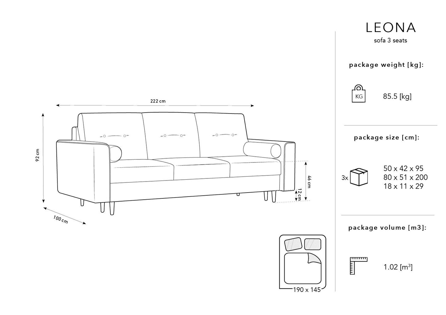 Kolmekohaline veluurdiivan Micadoni Home Leona, tumehall/must цена и информация | Diivanvoodid ja diivanid | hansapost.ee