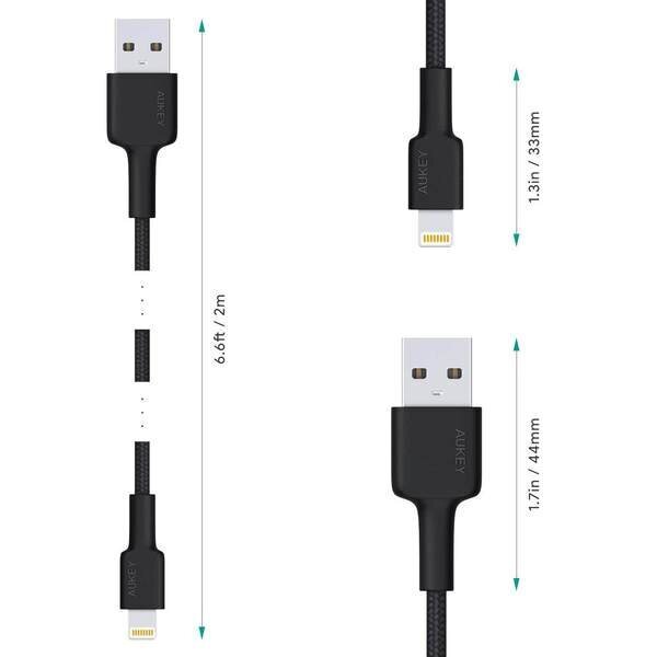 Aukey CB-AL05, Lightning/USB-A, 2 m цена и информация | Juhtmed ja kaablid | hansapost.ee