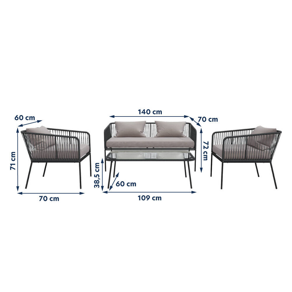 4-osaline välimööbli komplekt Selsey Kiprop, hall цена и информация | Välimööbli komplektid | hansapost.ee