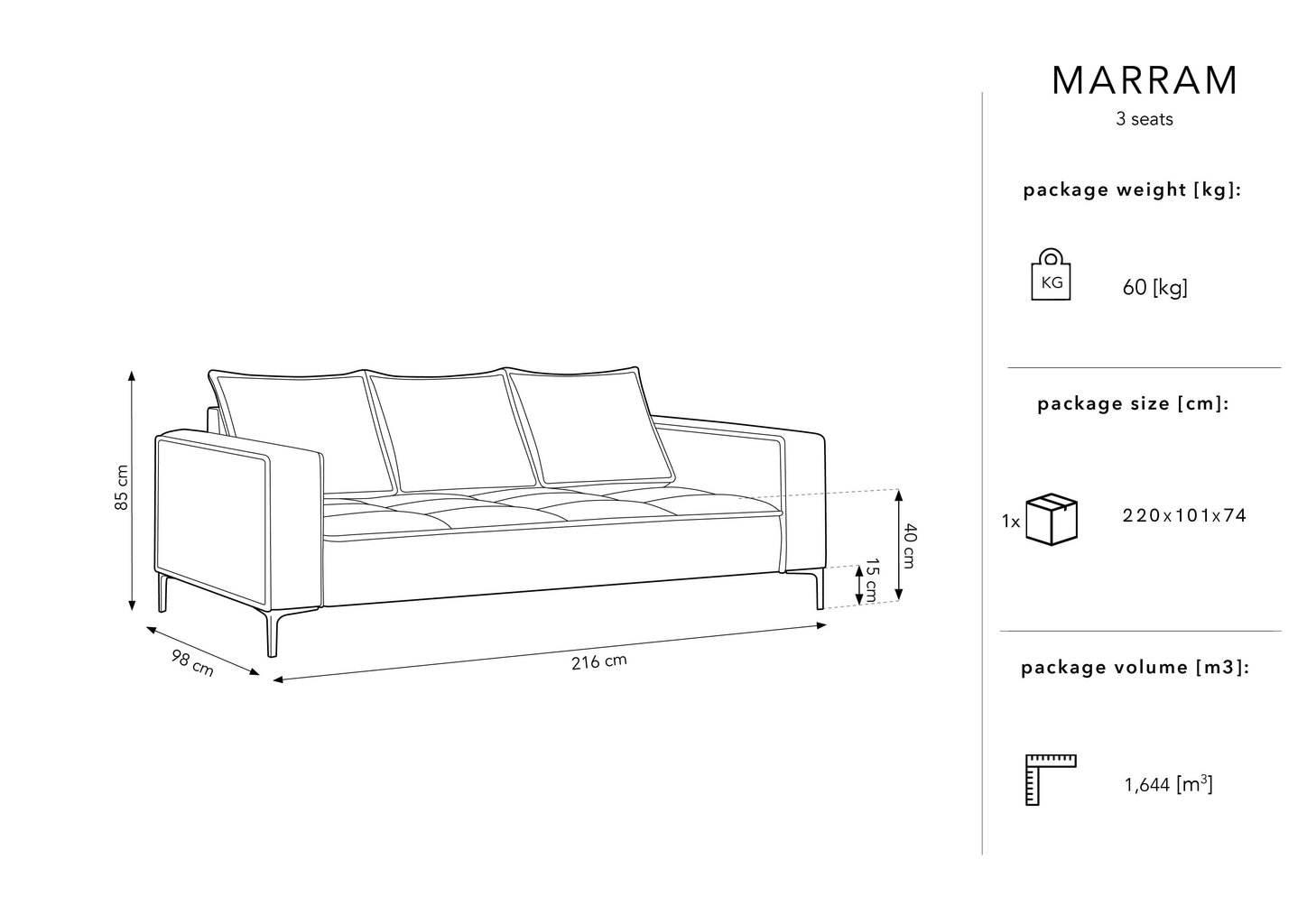 Kolmekohaline diivan Micadoni Home Marram, helebeež/must цена и информация | Diivanvoodid ja diivanid | hansapost.ee