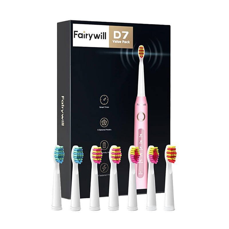 FairyWill Sonic toothbrush with head set and case FW-507 Plus (pink) hind ja info | Elektrilised hambaharjad | hansapost.ee