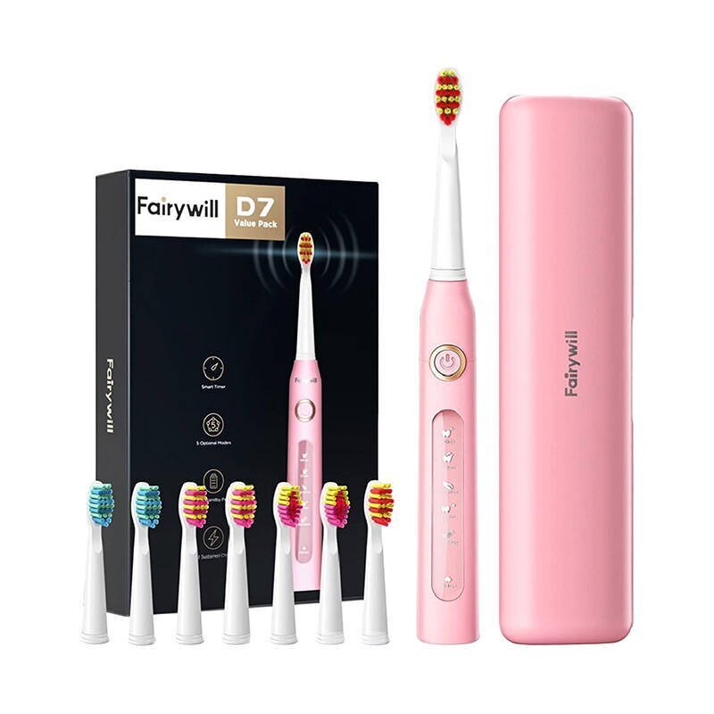 FairyWill Sonic toothbrush with head set and case FW-507 Plus (pink) hind ja info | Elektrilised hambaharjad | hansapost.ee