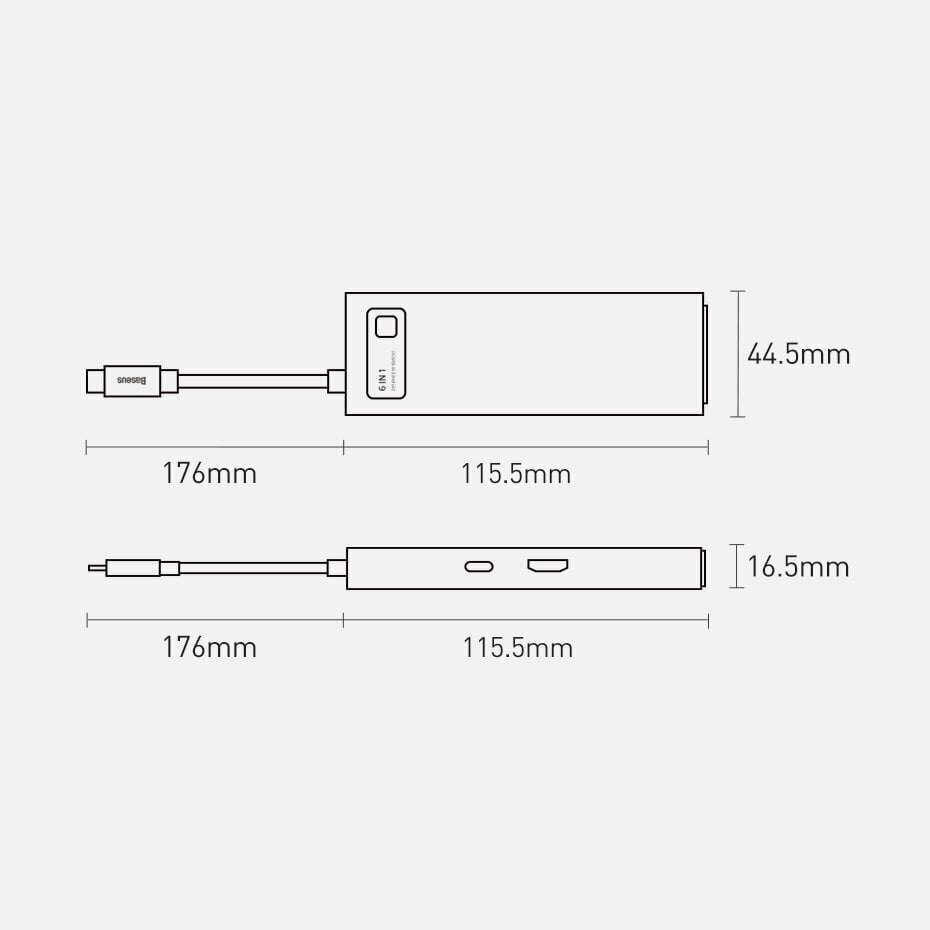 Adapter Baseus Gleam 6in1 Hpe C - USB Type C hind ja info | USB adapterid ja jagajad | hansapost.ee