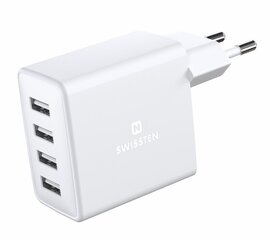 Сетевое зарядное устройство Swissten Smart IC Premium 4 x USB 4A / 20Вт с автоматическим выбором напряжения цена и информация | Зарядные устройства для телефонов | hansapost.ee