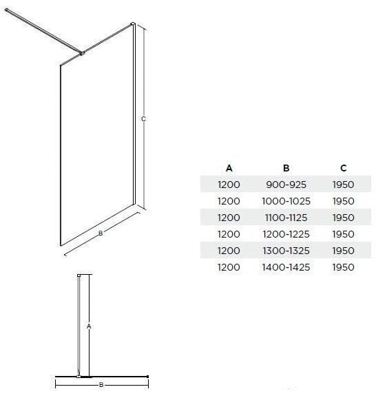 Dušisein Besco Aveo walk-in, 90,100,110,120,130,140x195 cm hind ja info | Dušiseinad ja dušiuksed | hansapost.ee