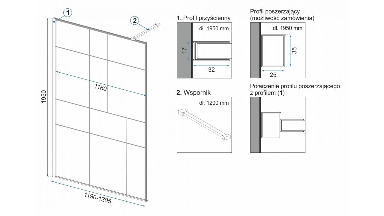 Dušisein Rea Bler II Black Mat, 80, 90, 100, 110, 120x195cm hind ja info | Dušiseinad ja dušiuksed | hansapost.ee