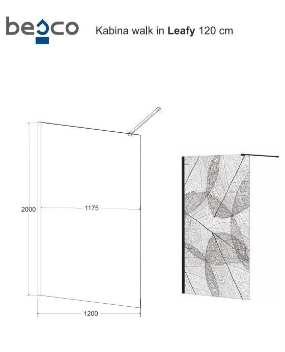 Walk-In dušikabiin Besco Leafy, 100,110,120 x 200 cm цена и информация | Dušiseinad ja dušiuksed | hansapost.ee