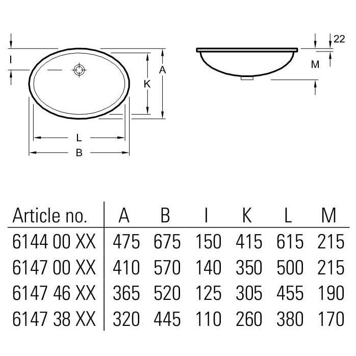 Evana valamu, 615x415 mm, altpoolt paigaldatav, valge цена и информация | Vannitoa valamud, kraanikausid | hansapost.ee