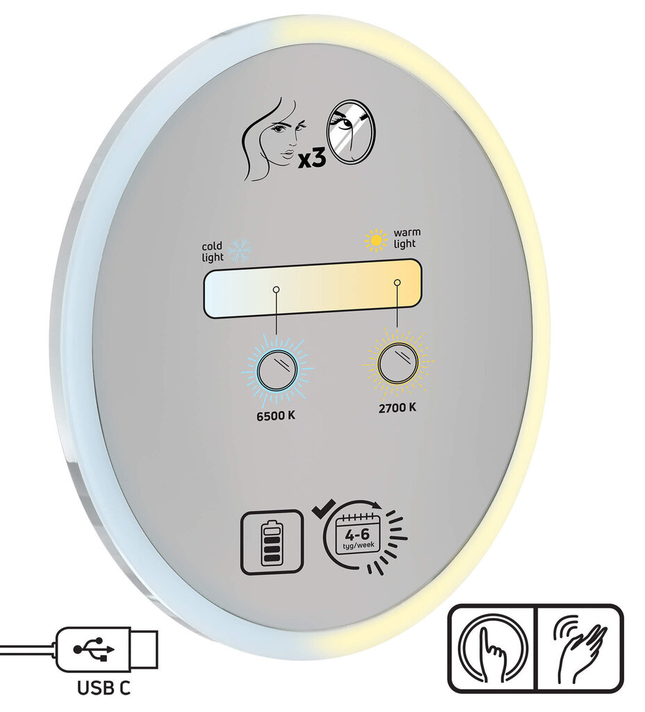 Magnetiline peegel koos LED-iga Deante Round ADR_0821, Chrome hind ja info | Vannitoa aksessuaarid | hansapost.ee